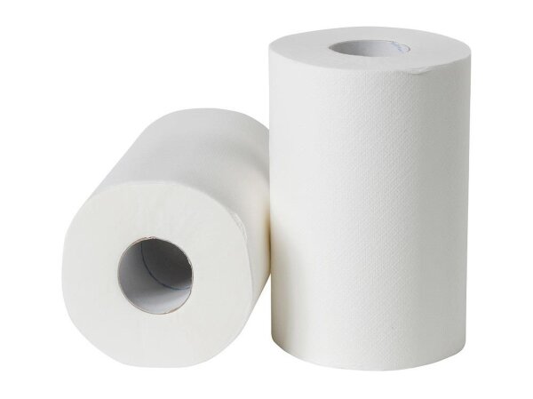 Putzrollen mini | Zellstoff | 2-lagig | 19 cm | 72 Meter | 12 Rollen | weiß