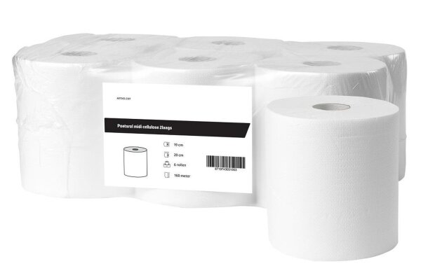 Putzrollen midi | Zellstoff | 1-lagig | 20 cm | 300 Meter | 6 Rollen | weiß