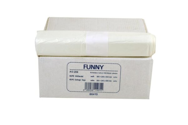 Müllbeutel Funny - 1000 Abfallbeutel – 300 + 240 x 530 mm - extra - weiß - 35 L