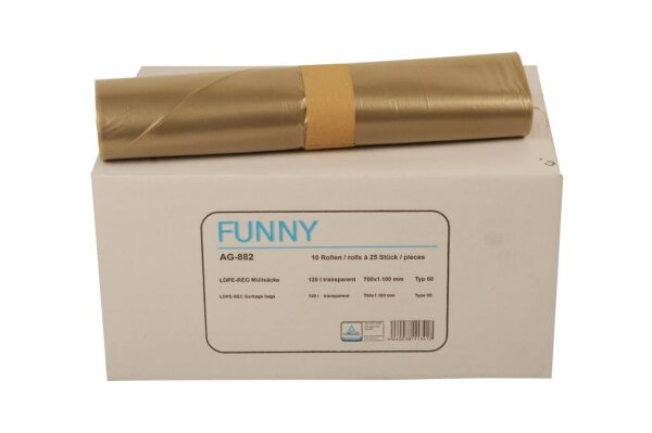 Müllbeutel Funny - 250 Abfallbeutel - transparent - ca. 120 L - Müllsäcke Typ 60