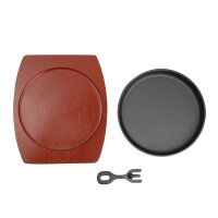 Olympia runde Servierpfanne | mit Holzuntersetzer | Ø 22cm | 4 Pfannen