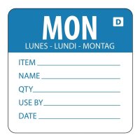 Hygiplas auflösbare Etiketten Montag - blau - 1000...
