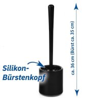 WC-Garnitur - schwarz - Stiel mit grauem Silikonb&uuml;rstenkopf - 10 WC-B&uuml;rsten