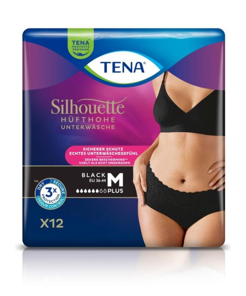 TENA Silhouette Plus Black - 24 Inkontinenzslips - Gr. M - schwarz