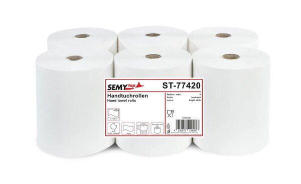SemyTop Handtuchrollen - 20 cm - 1-lagig - 304 m - weiß - Ø 19,5 cm - 6 Rollen