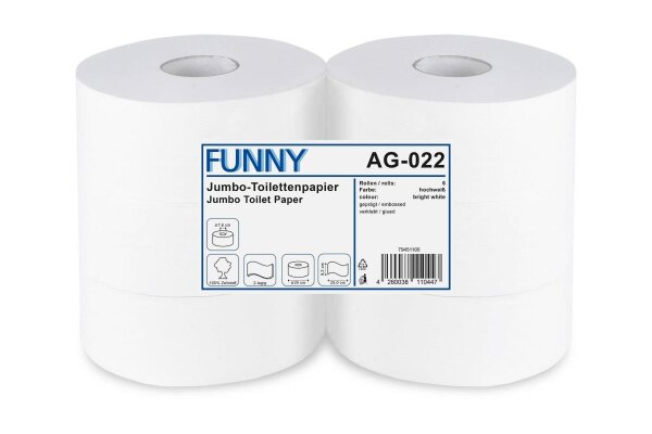 Jumbo Toilettenpapier FUNNY - 2- lagig - hochweiß - 6 Rollen