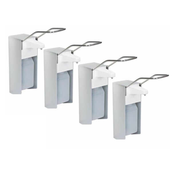 4 Seifenspender Alu 500 ml Euronorm - langer Hebel - Leerflasche - mattsilber - Edelstahlpumpe