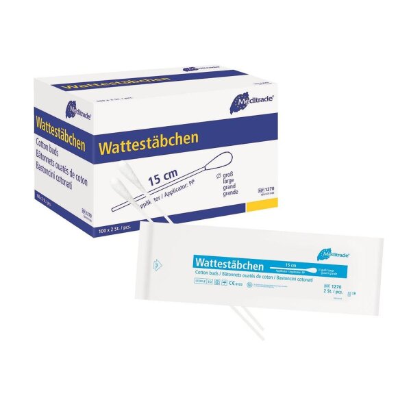 600 Wattestäbchen - großer Kopf - 15 cm - steril - Kunststoffgriff