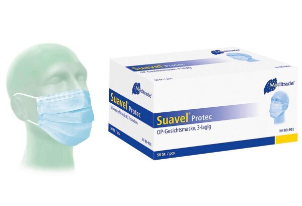 100 Suavel Protec Schutzmasken - unsteril - blau - 3-lagig - med. Mundschutz
