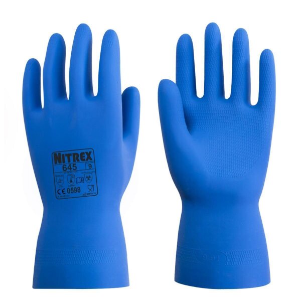 Arbeitshandschuhe | 10 Paar Nitrex 645 | blau | Gr. XS - XL | Latexhandschuhe