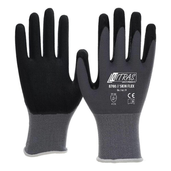 Arbeitshandschuhe | 12 Paar Nitras Skin Flex Strickhandschuhe | Gr. 6 - 11